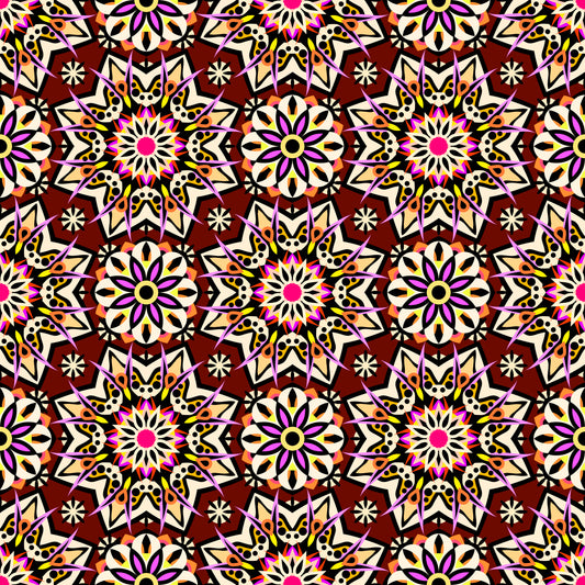 Red - Orange - Pink - Yellow Mandala Fabric - 122