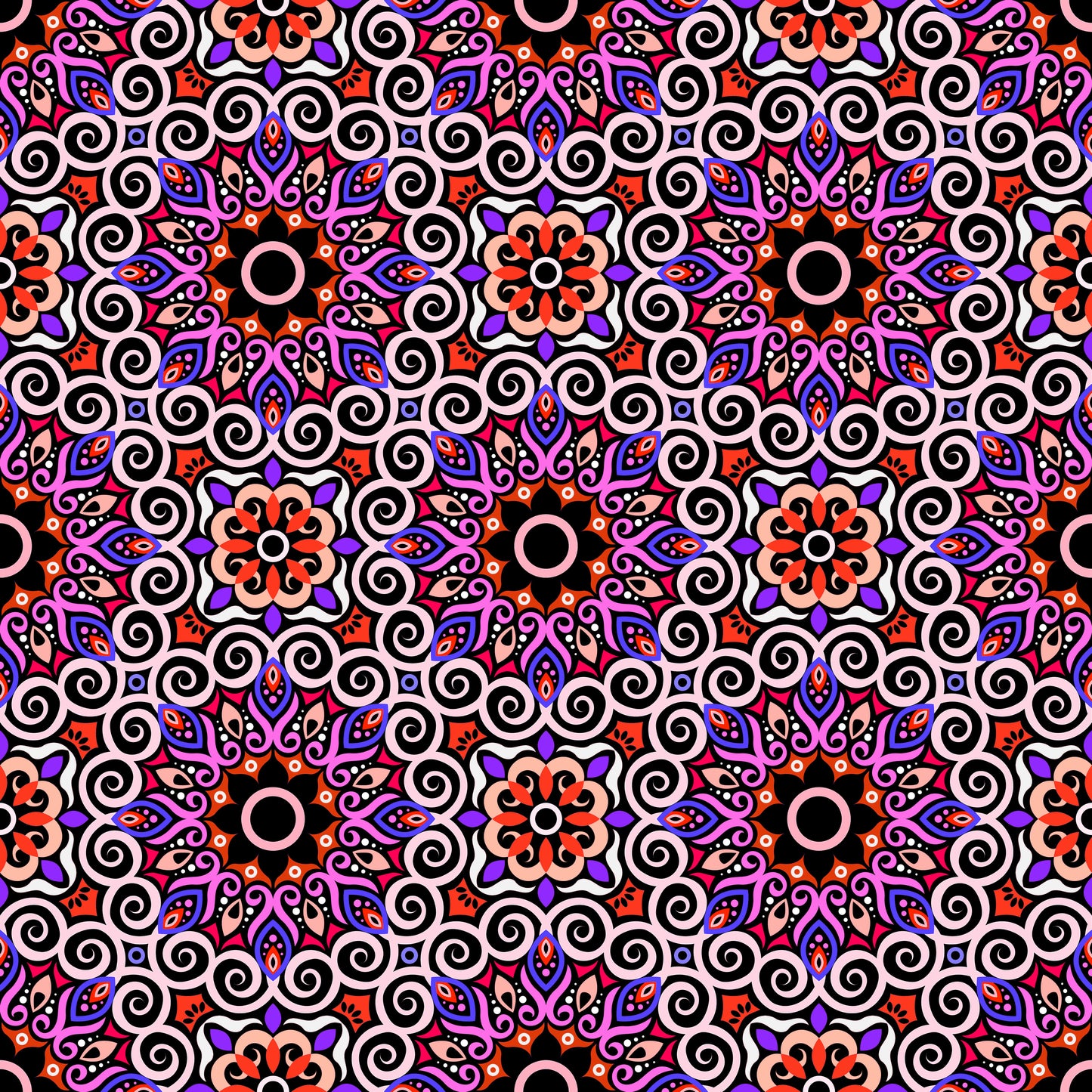 Red - Purple - Pink Mandala Fabric - 125