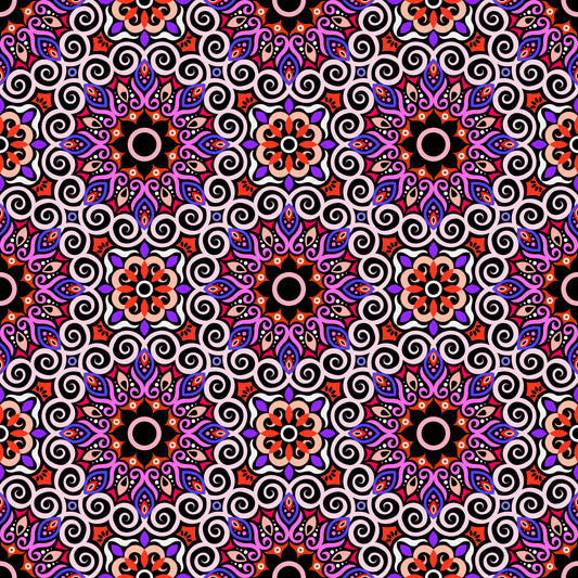 Red - Purple - Pink Mandala Fabric - 125