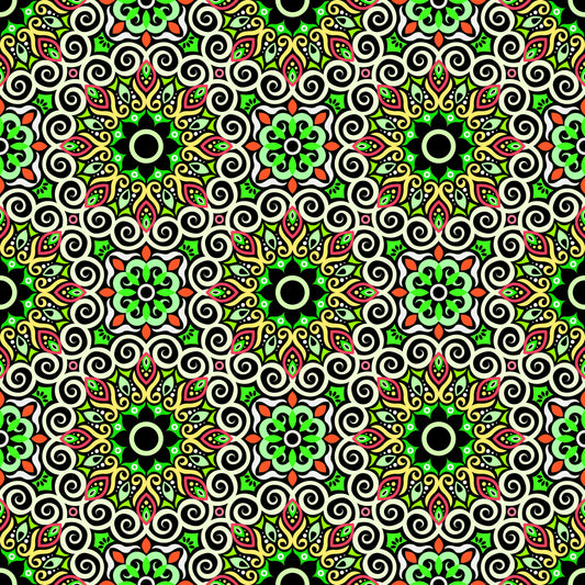 Green - Red - Yellow Mandala Fabric - 125