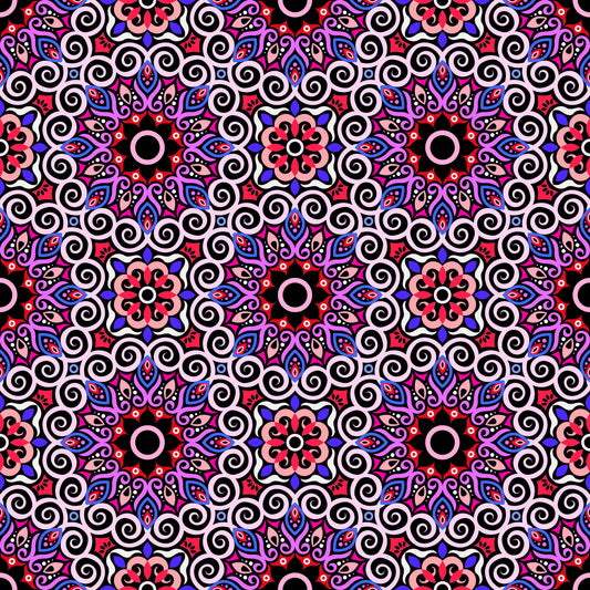 Blue - Red - Purple Mandala Fabric - 125