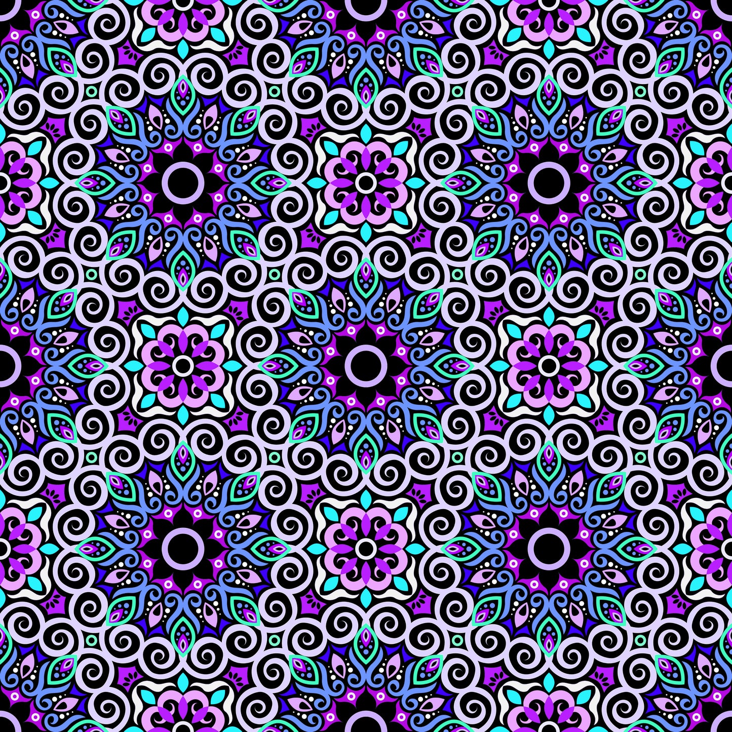 Purple - Turquoise - Blue Mandala Fabric - 125