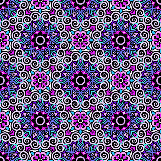 Purple - Turquoise - Blue Mandala Fabric - 125