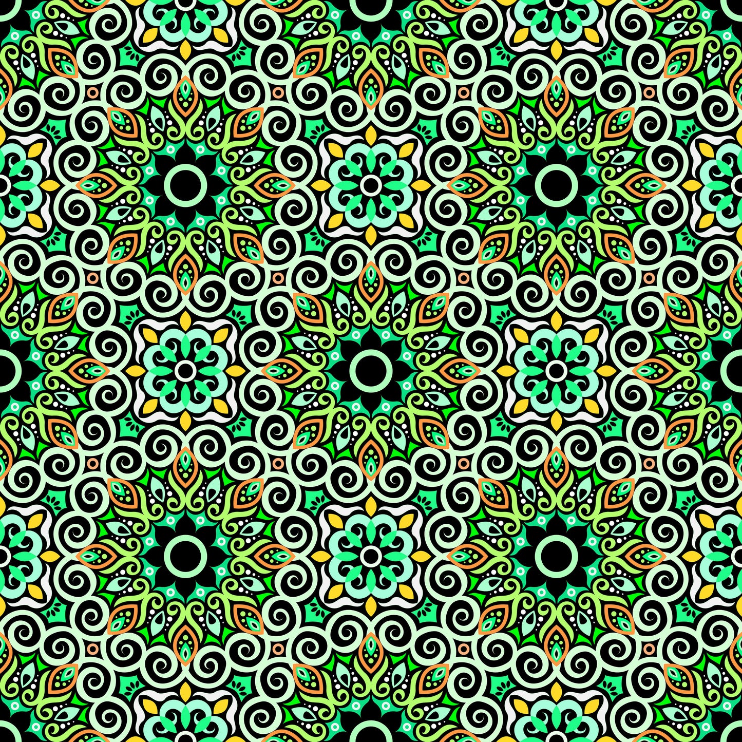 Green - Yellow - Turquoise Mandala Fabric - 125