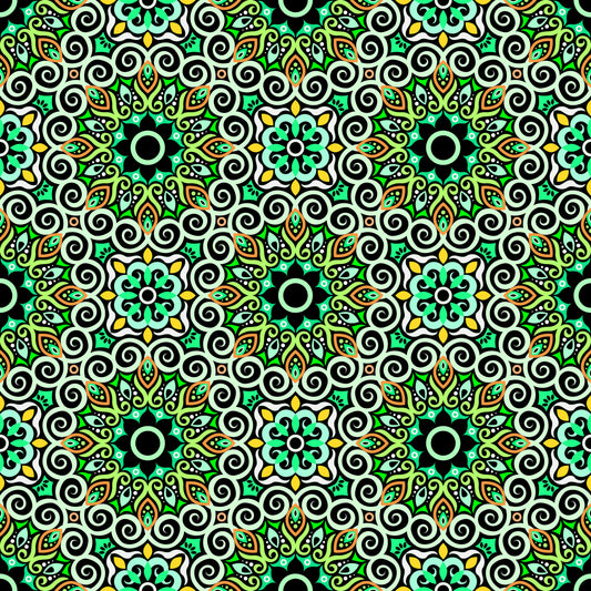 Green - Yellow - Turquoise Mandala Fabric - 125