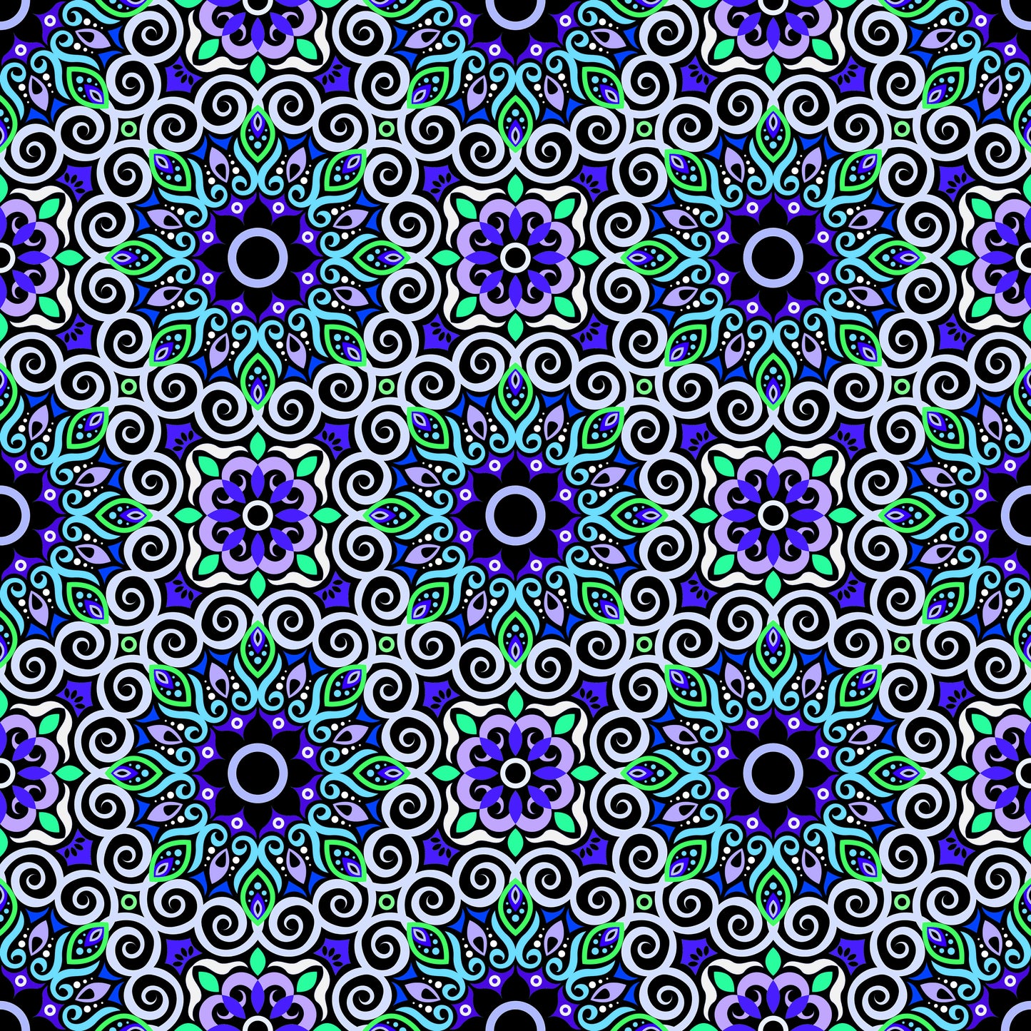 Turquoise - Green - Blue Mandala Fabric - 125