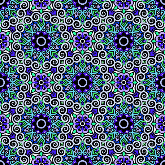 Turquoise - Green - Blue Mandala Fabric - 125