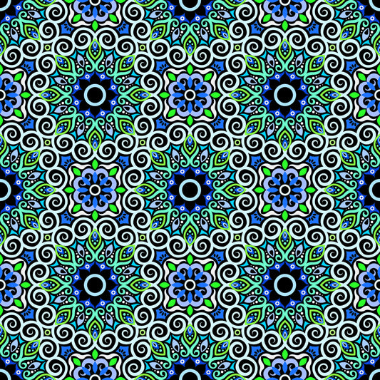 Turquoise - Blue - Green Mandala Fabric - 125