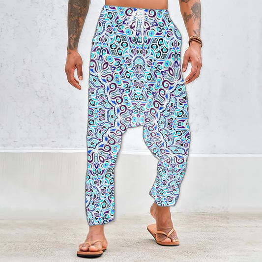 Turquoise - Purple - Blue Crushed Velvet Unisex Harem Pants