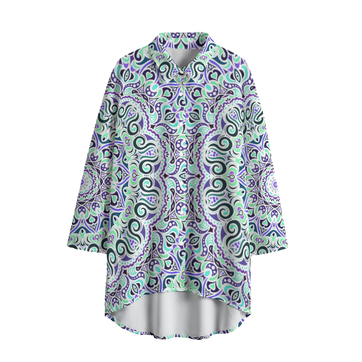 Green - Purple - Turquoise Chiffon Shirt