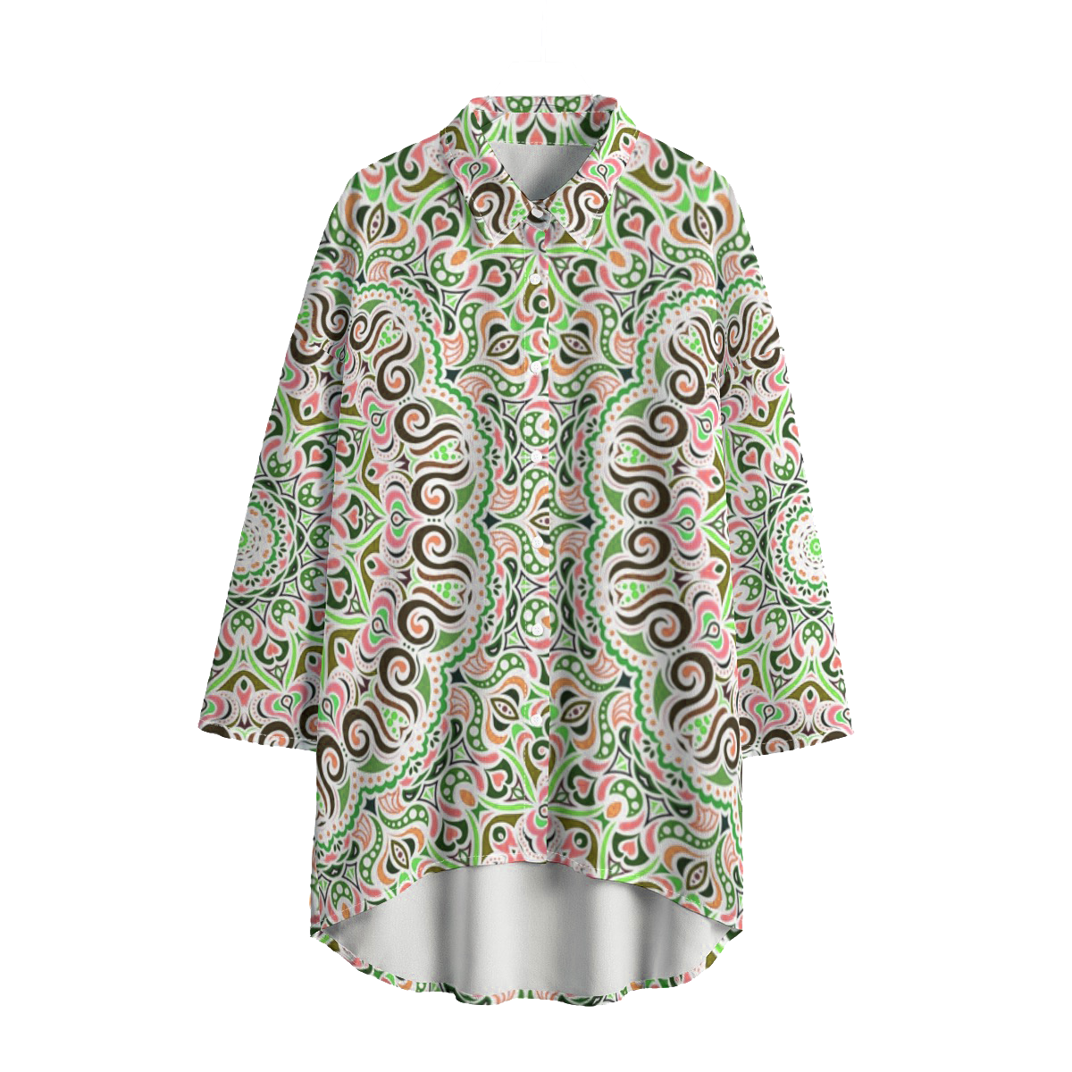 Green - Coral - Brown Chiffon Shirt