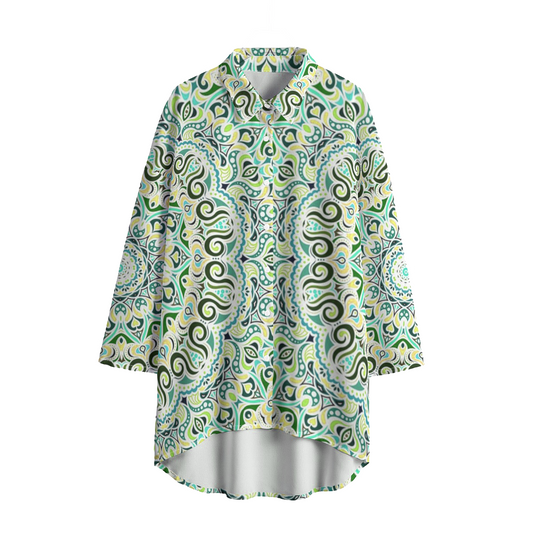 Green - Yellow - Turquoise Chiffon Shirt