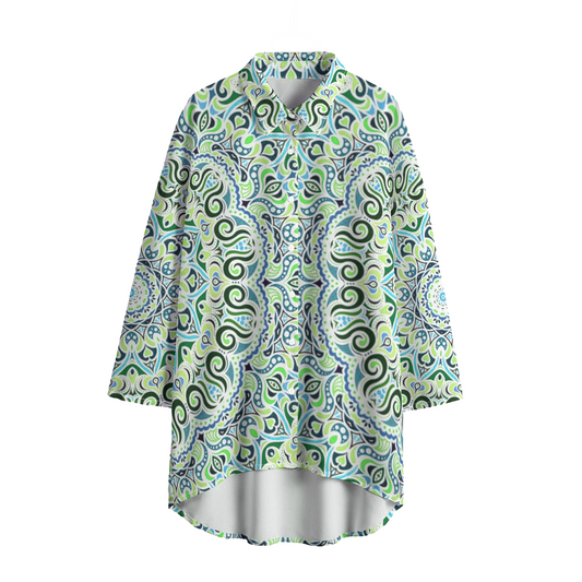 Green - Blue - Turquoise Chiffon Shirt