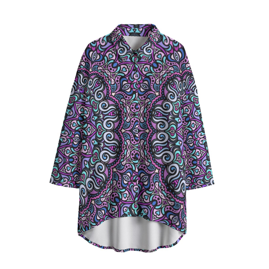 Purple - Turquoise - Pink Chiffon Shirt
