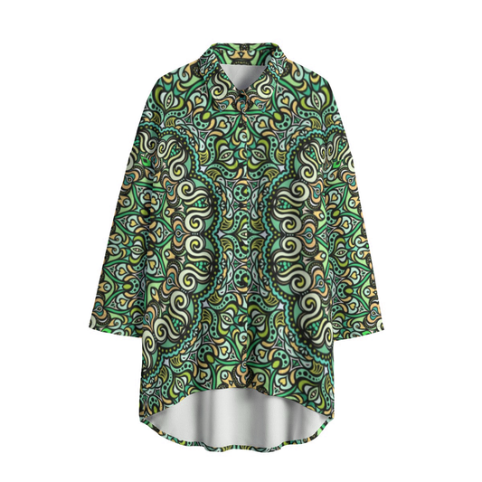 Green - Turquoise - Yellow Chiffon Shirt