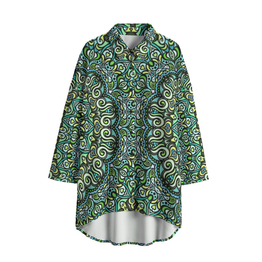 Green - Turquoise - Blue Chiffon Shirt