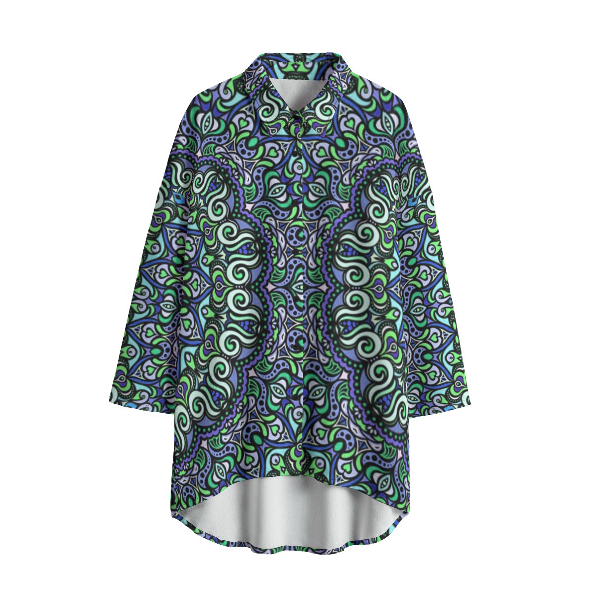 Blue - Green - Turquoise - Chiffon Shirt