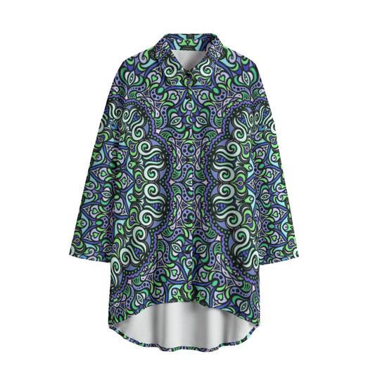 Blue - Green - Turquoise - Chiffon Shirt