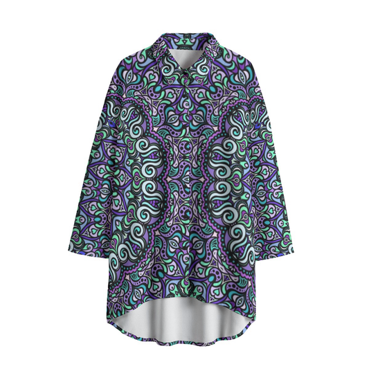 Purple - Turquoise - Violet Chiffon Shirt