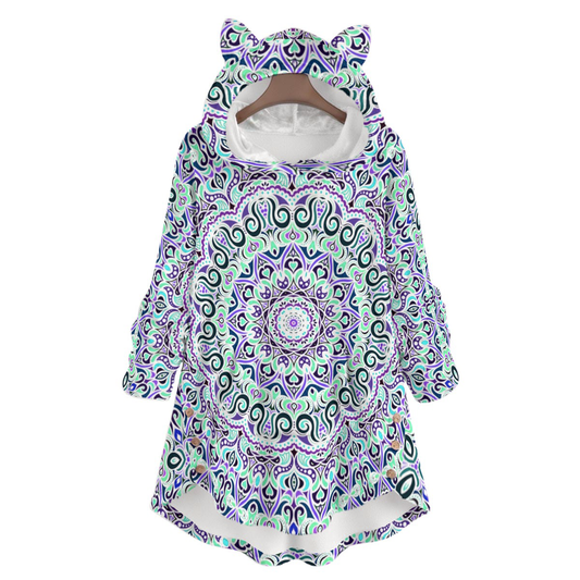 Turquoise - Purple Fuzzy Fleece Hoodie with Cat Ears