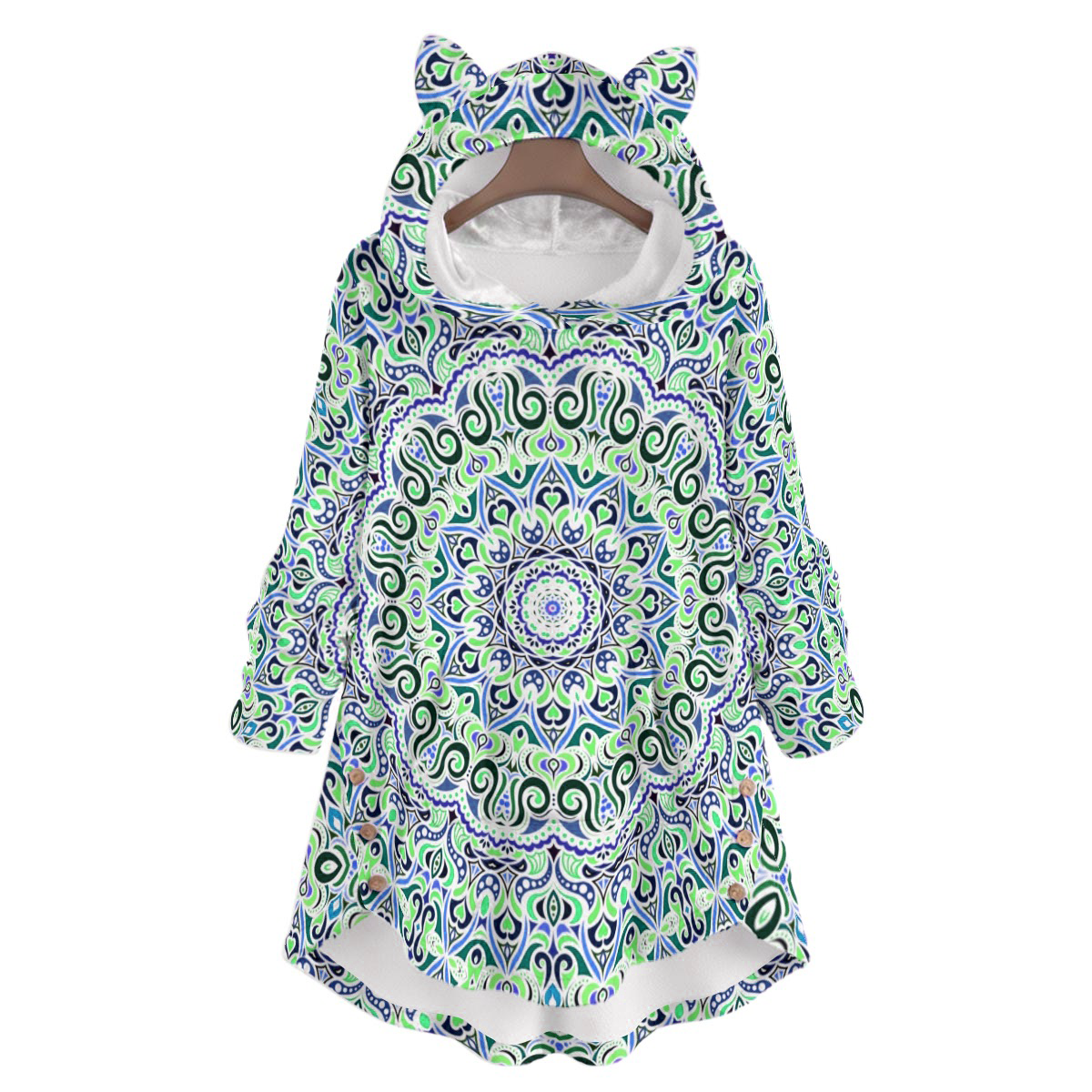 Turquoise - Blue - Green Fuzzy Fleece Hoodie with Cat Ears