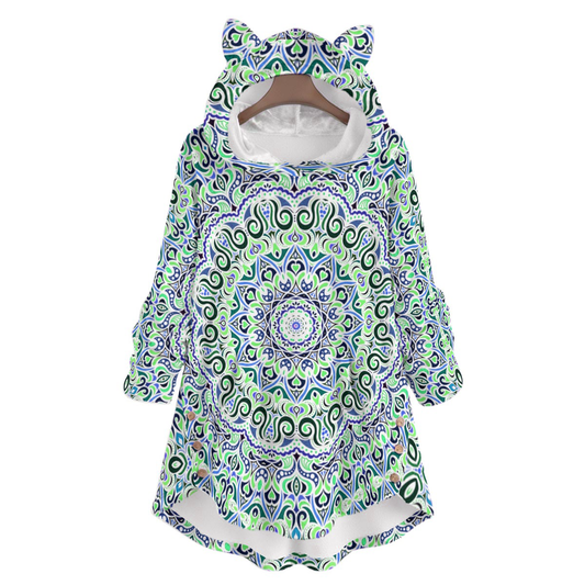 Green - Blue Fuzzy Fleece Hoodie with Cat Ears