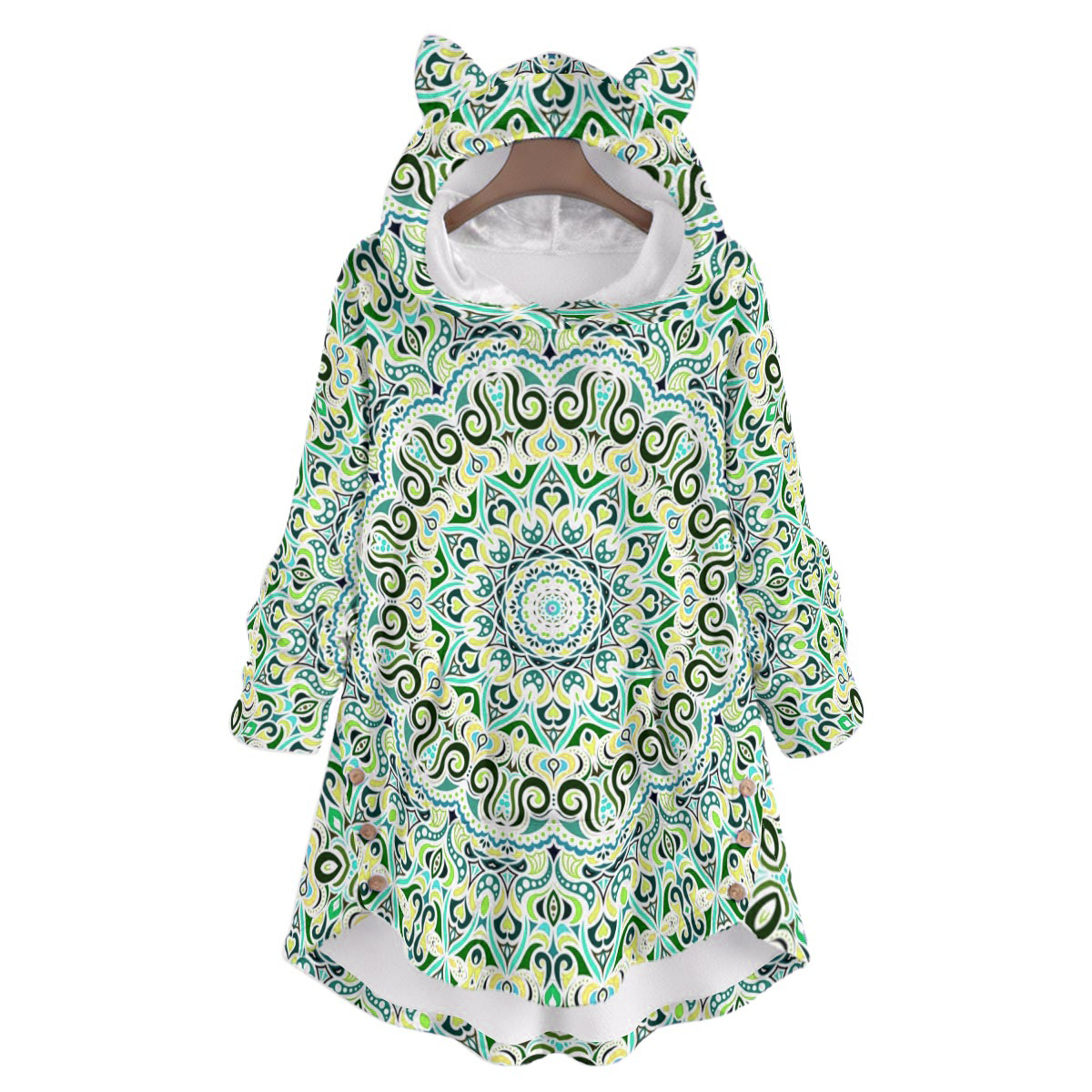 Turquoise - Yellow - Green Fuzzy Fleece Hoodie with Cat Ears