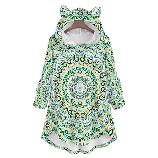 Turquoise - Yellow - Green Fuzzy Fleece Hoodie with Cat Ears