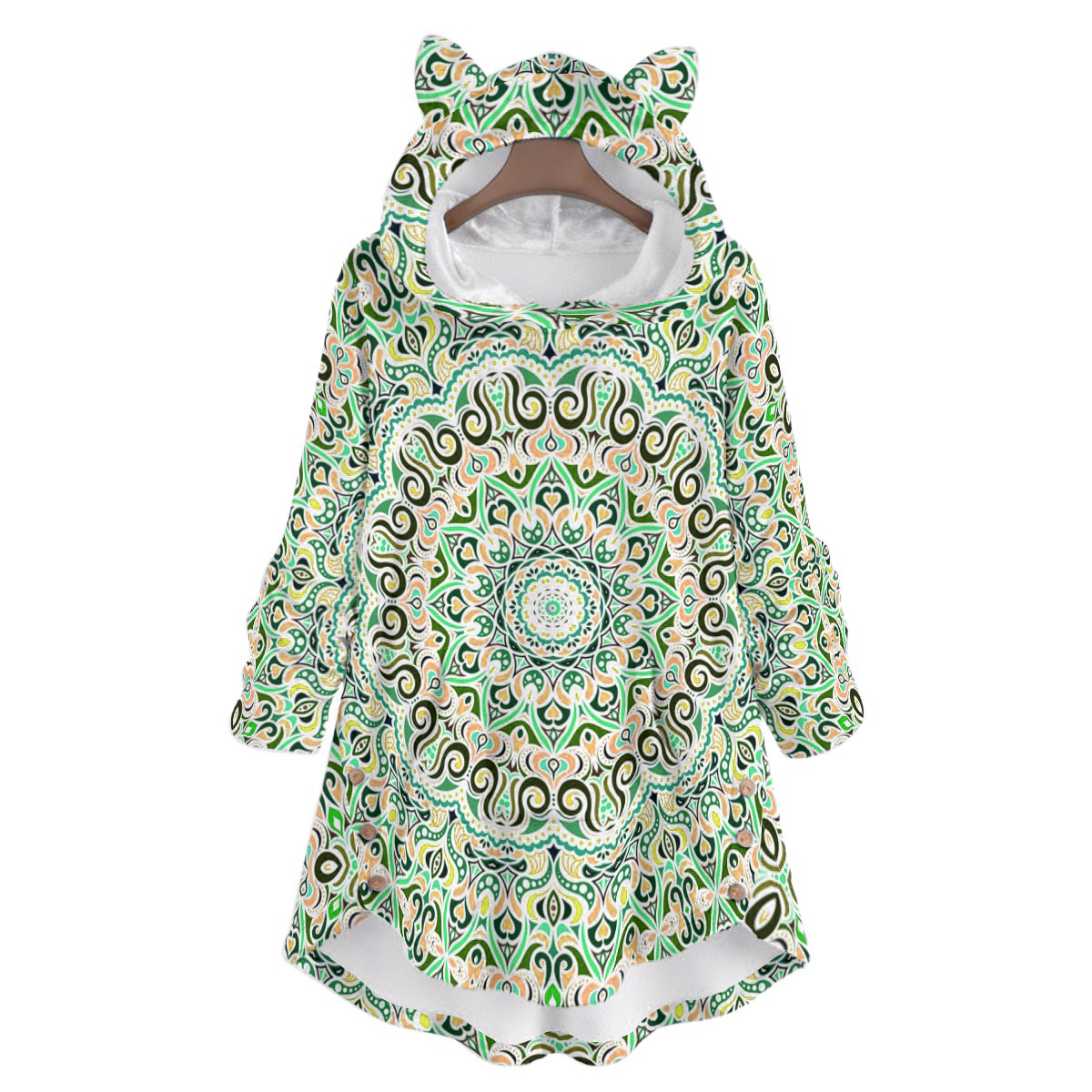 Green - Orange - Yellow Fuzzy Fleece Hoodie with Cat Ears