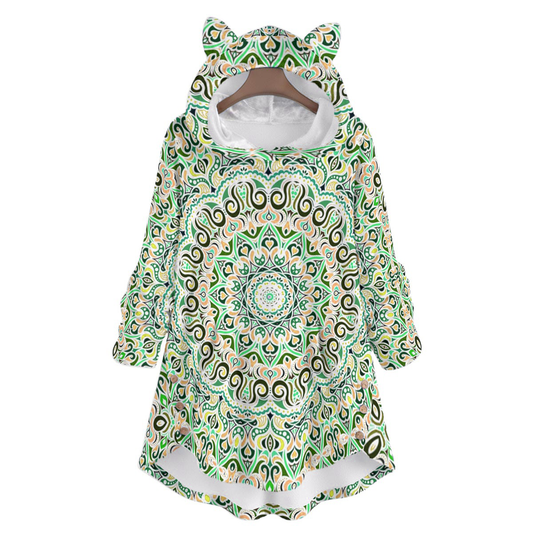 Green - Orange - Yellow Fuzzy Fleece Hoodie with Cat Ears