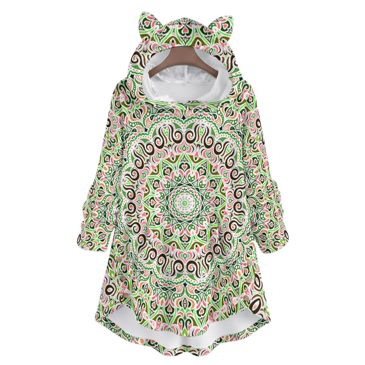 Green - Orange - Coral Fuzzy Fleece Hoodie with Cat Ears