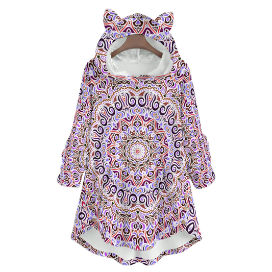 Purple - Red - Brown Fuzzy Fleece Hoodie with Cat Ears