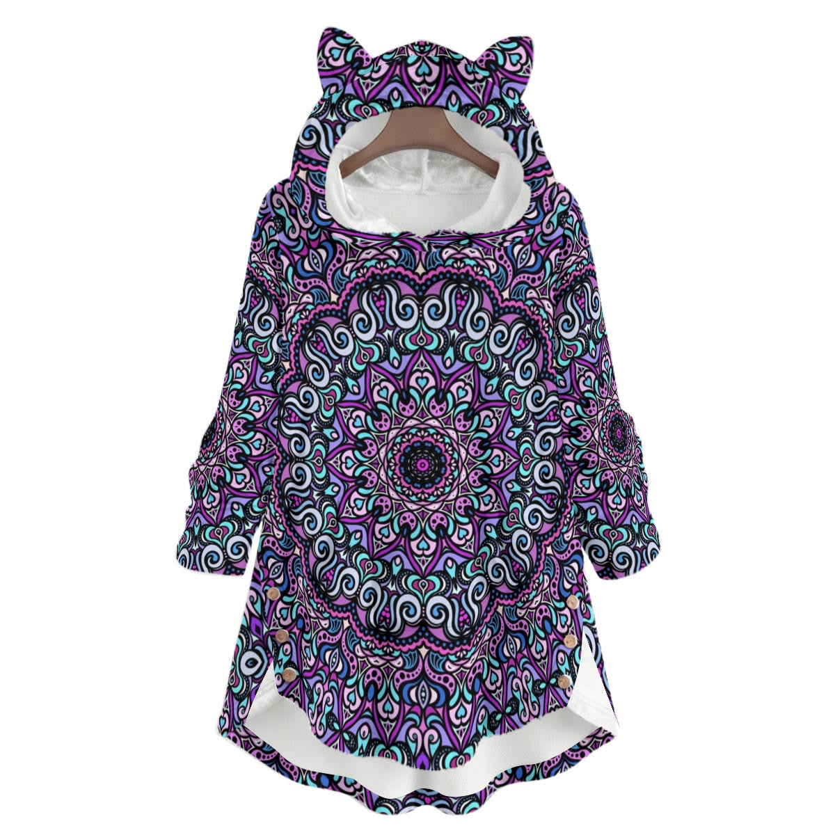 Turquoise - Pink - Purple Fuzzy Fleece Hoodie with Cat Ears