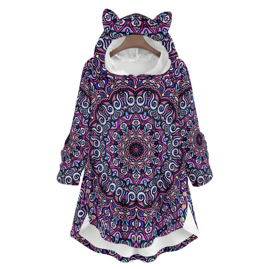 Blue - Pink - Purple Fuzzy Fleece Hoodie with Cat Ears