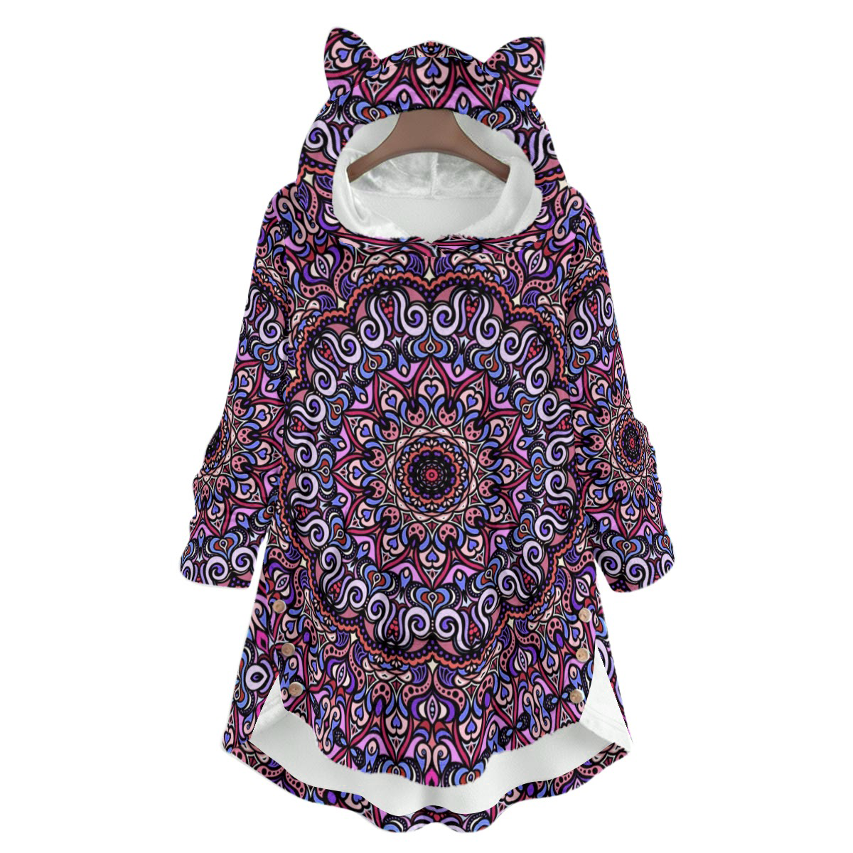 Coral - Blue - Purple Fuzzy Fleece Hoodie with Cat Ears