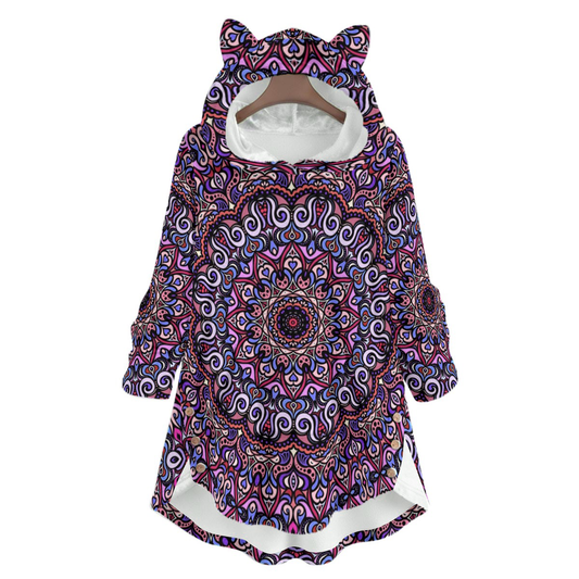 Coral - Blue - Purple Fuzzy Fleece Hoodie with Cat Ears