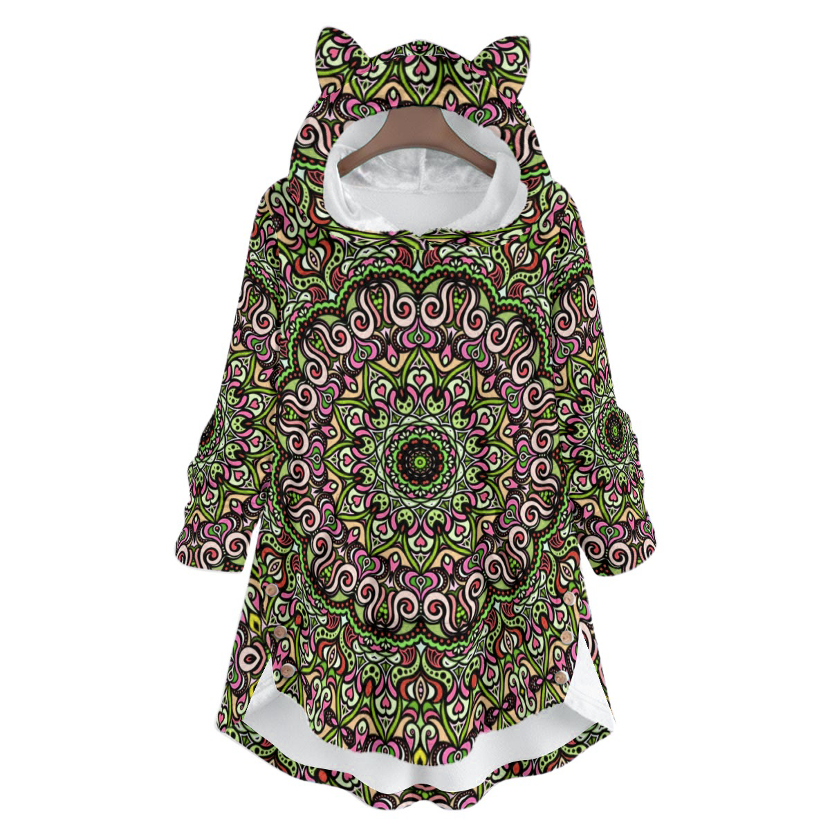 Green - Pink - Red Fuzzy Fleece Hoodie with Cat Ears