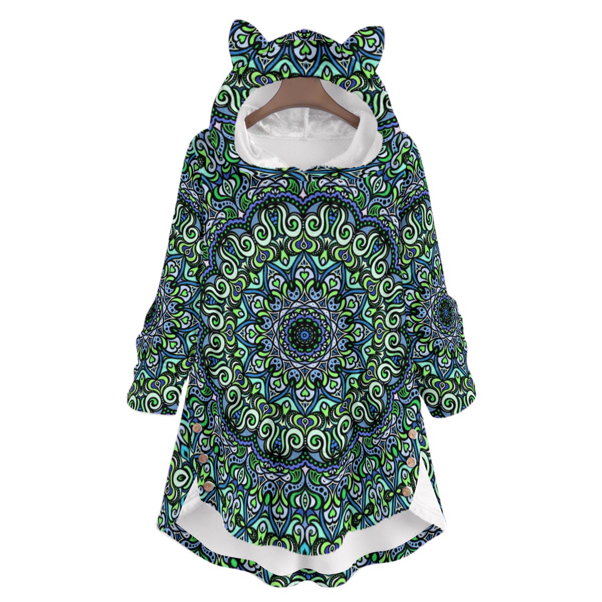 Blue - Green - Turquoise Fuzzy Fleece Hoodie with Cat Ears