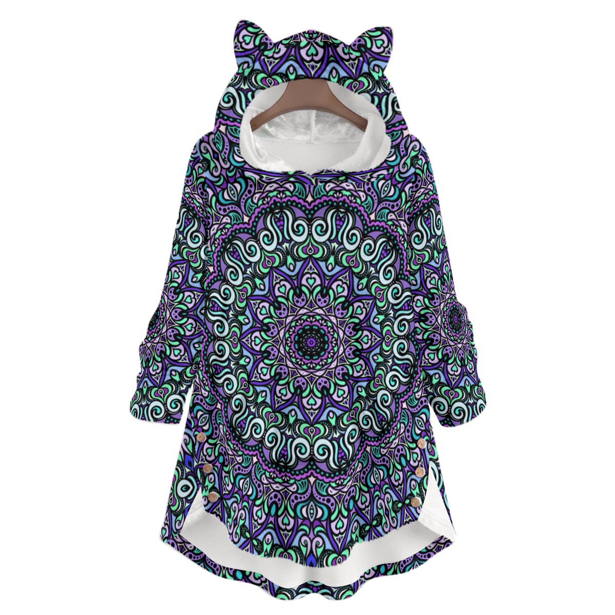 Purple - Turquoise Fuzzy Fleece Hoodie with Cat Ears