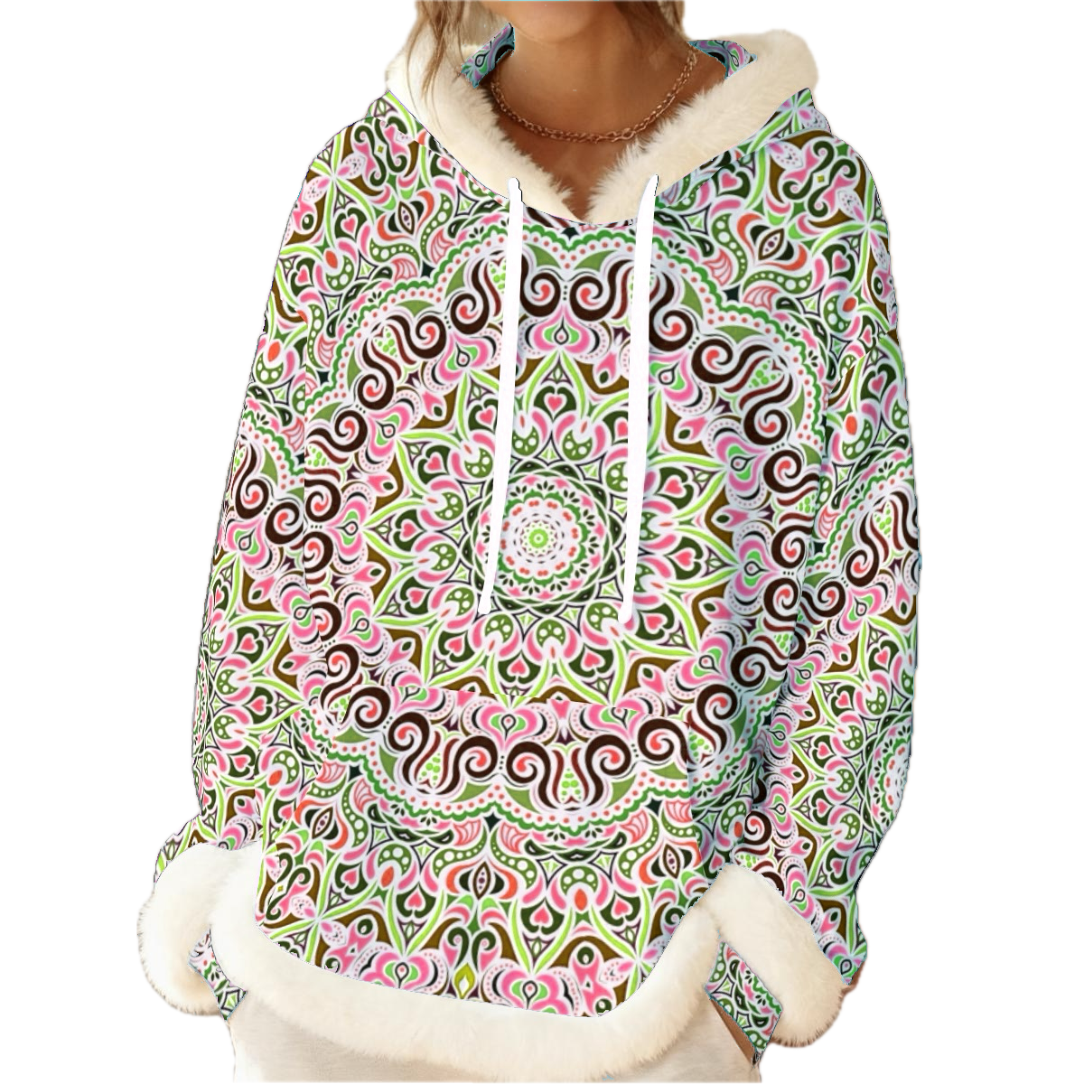 Green - Red - Brown Fuzzy Hoodie