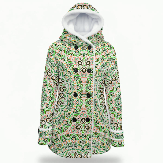 Green - Orange - Yellow Fuzzy Fleece Hooded Coat