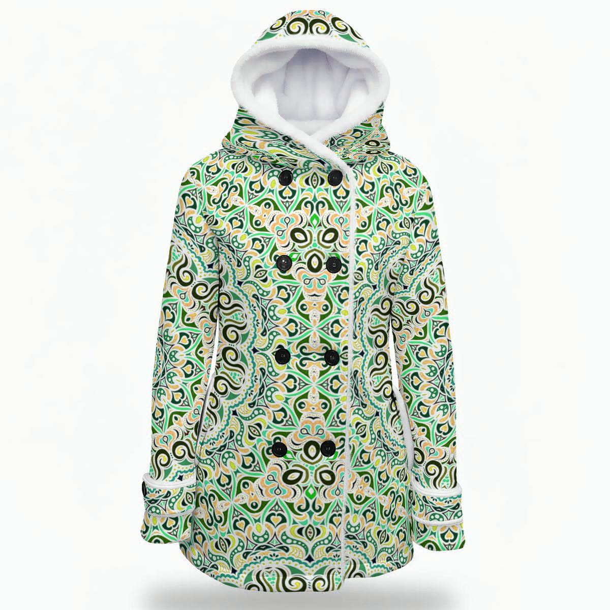 Turquoise - Green - Yellow Fuzzy Fleece Hooded Coat