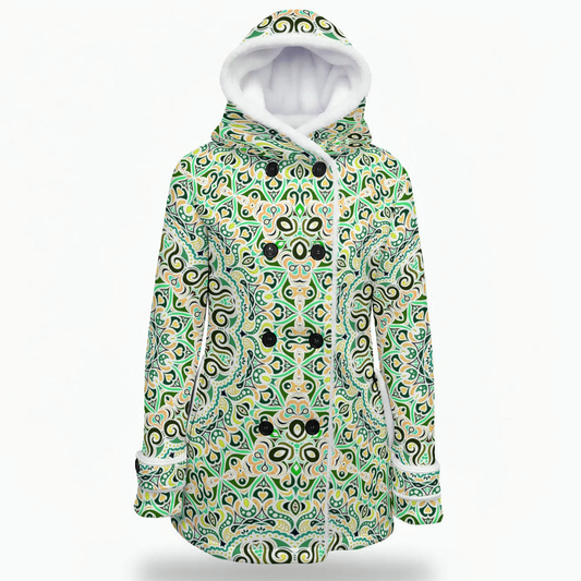 Turquoise - Green - Yellow Fuzzy Fleece Hooded Coat