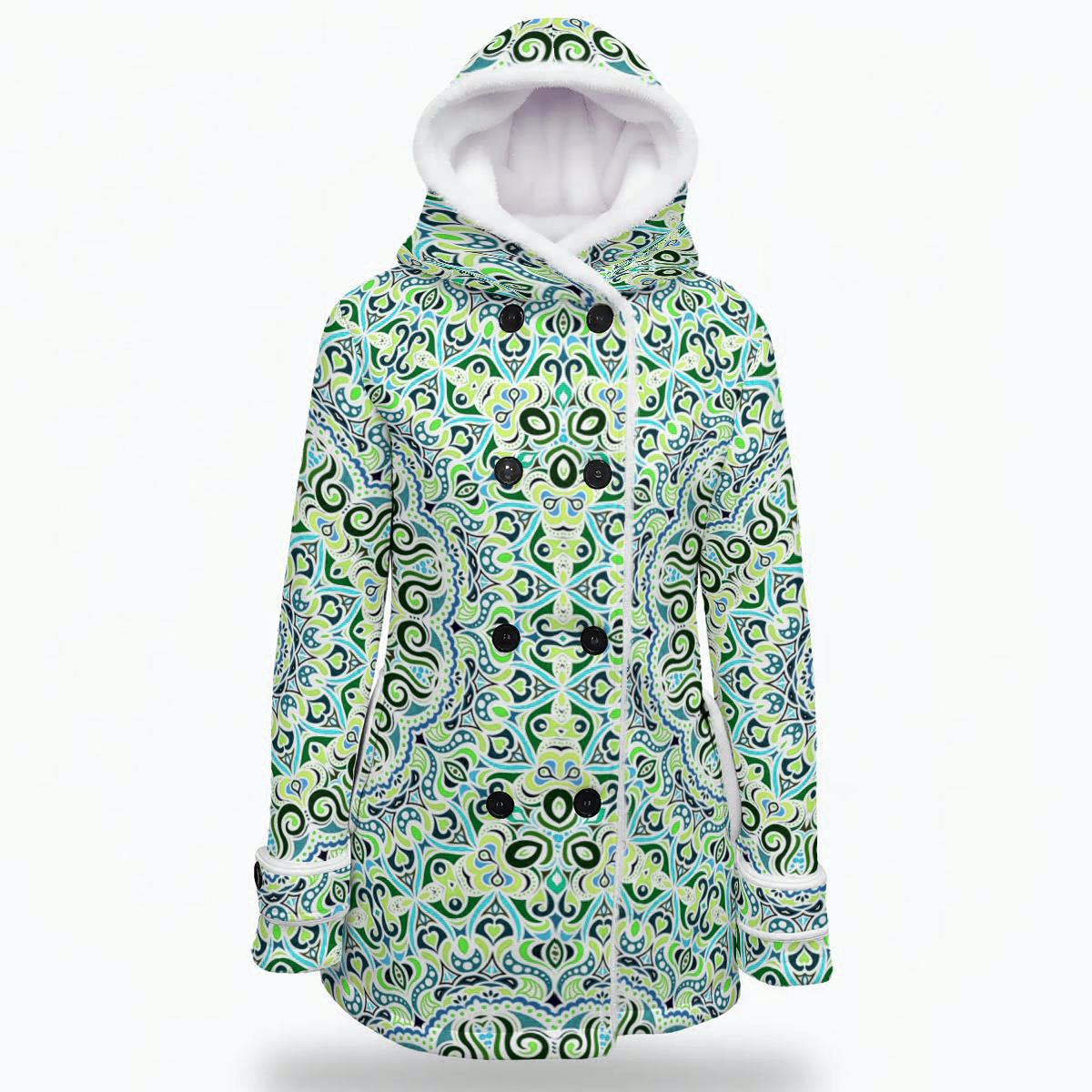 Green - Turquoise - Blue Fuzzy Fleece Hooded Coat