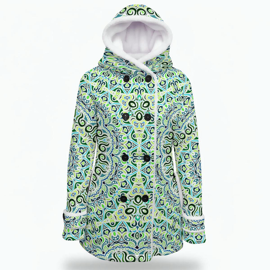 Green - Turquoise - Blue Fuzzy Fleece Hooded Coat