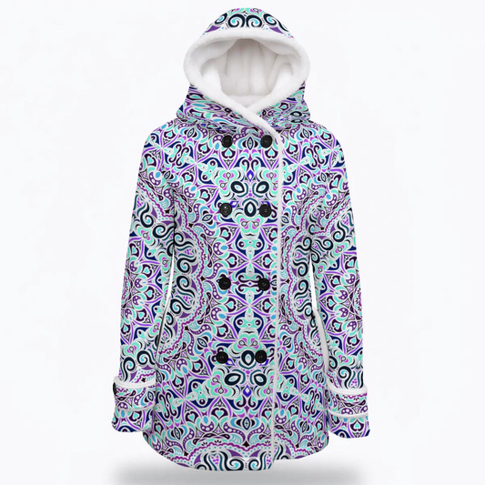 Turquoise - Purple - Blue Fuzzy Fleece Hooded Coat