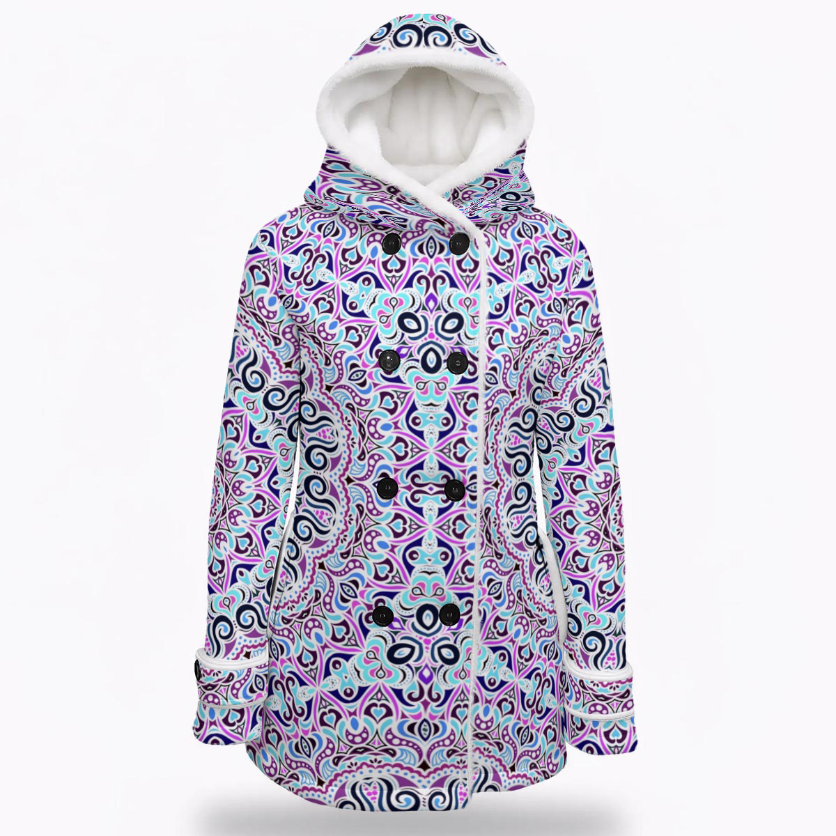 Turquoise - Purple - Fuchsia Fuzzy Fleece Hooded Coat