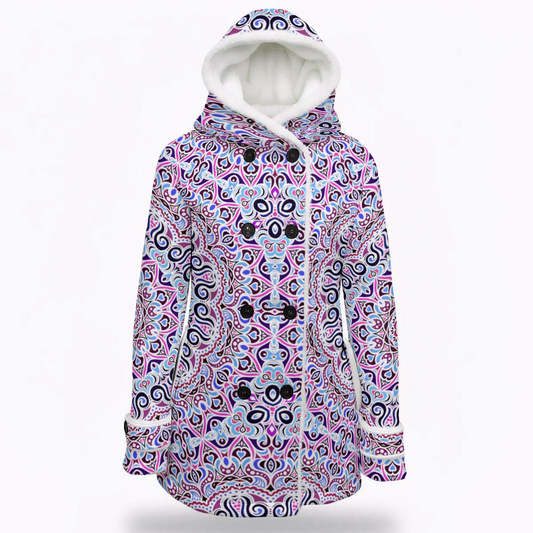 Blue - Purple - Pink Fuzzy Fleece Hooded Coat