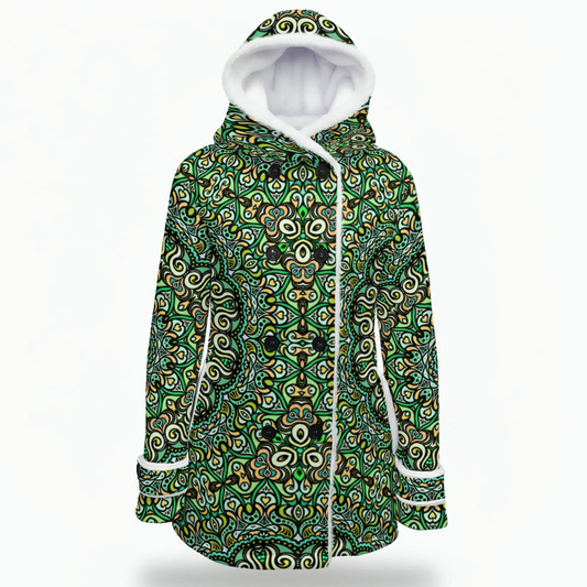 Green - Yellow - Turquoise Fuzzy Fleece Hooded Coat