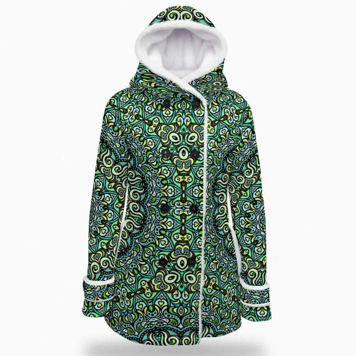 Green - Turquoise Fuzzy Fleece Hooded Coat